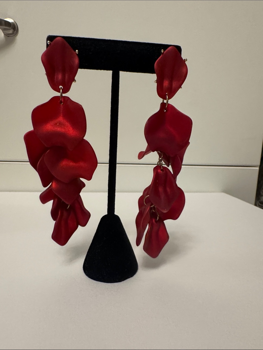 Red Petal Cascade Statement Earrings by
